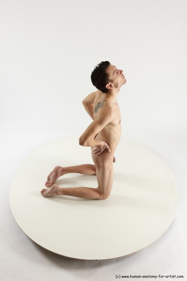 Nude Man White Kneeling poses - ALL Athletic Short Brown Kneeling poses - on both knees Multi angles poses Realistic