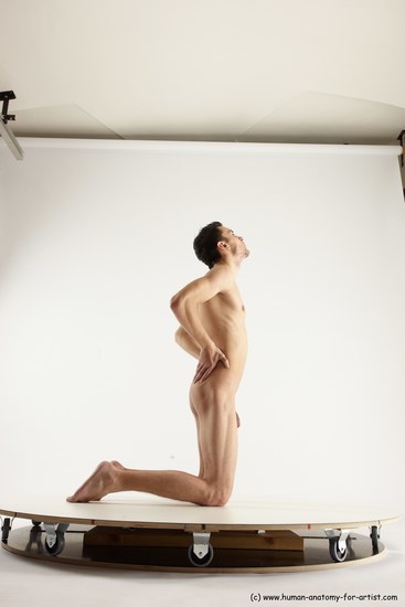 Nude Man White Kneeling poses - ALL Athletic Short Brown Kneeling poses - on both knees Multi angles poses Realistic