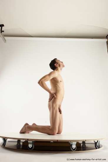 Nude Man White Kneeling poses - ALL Athletic Short Brown Kneeling poses - on both knees Multi angles poses Realistic