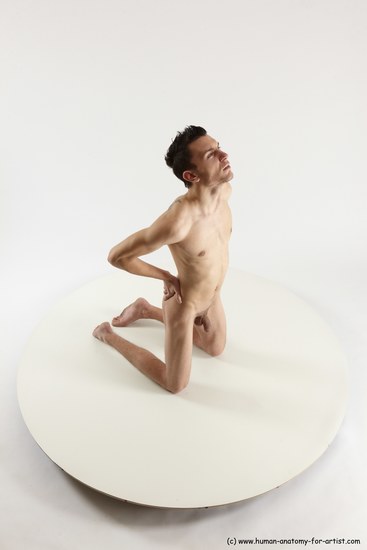 Nude Man White Kneeling poses - ALL Athletic Short Brown Kneeling poses - on both knees Multi angles poses Realistic