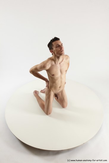 Nude Man White Kneeling poses - ALL Athletic Short Brown Kneeling poses - on both knees Multi angles poses Realistic