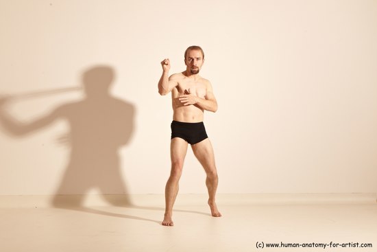 Underwear Fighting Man White Moving poses Slim Short Blond Dynamic poses Academic