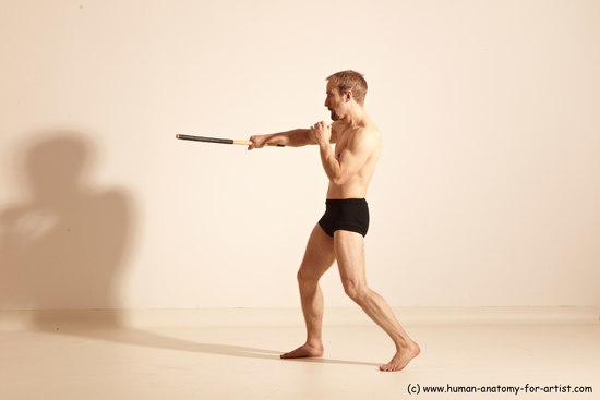 Underwear Fighting Man White Moving poses Slim Short Blond Dynamic poses Academic