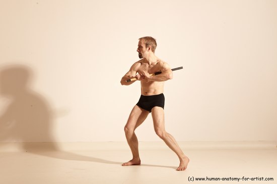 Underwear Fighting Man White Moving poses Slim Short Blond Dynamic poses Academic