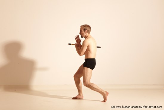 Underwear Fighting Man White Moving poses Slim Short Blond Dynamic poses Academic