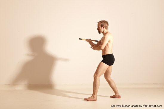 Underwear Fighting Man White Moving poses Slim Short Blond Dynamic poses Academic