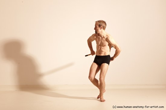 Underwear Fighting Man White Moving poses Slim Short Blond Dynamic poses Academic