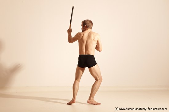 Underwear Fighting Man White Moving poses Slim Short Blond Dynamic poses Academic