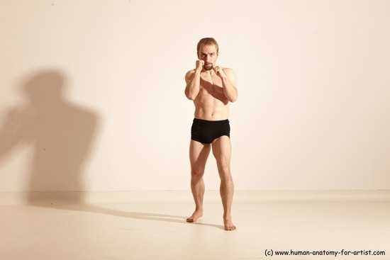 Underwear Fighting Man White Moving poses Slim Short Blond Dynamic poses Academic