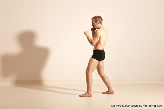 Underwear Fighting Man White Moving poses Slim Short Blond Dynamic poses Academic