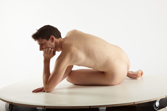 Nude Man White Sitting poses - simple Slim Short Brown Sitting poses - ALL Realistic