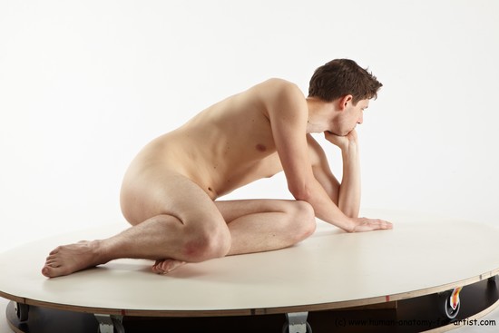 Nude Man White Sitting poses - simple Slim Short Brown Sitting poses - ALL Realistic