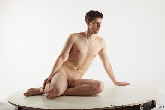 Nude Man White Sitting poses - simple Slim Short Brown Sitting poses - ALL Realistic