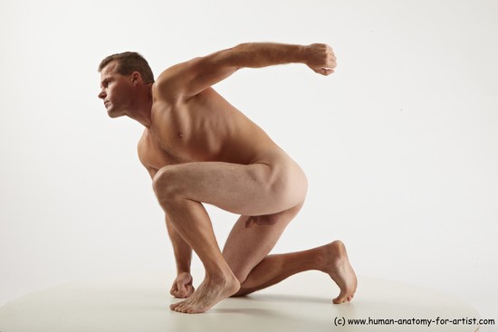 Nude Man White Kneeling poses - ALL Slim Short Brown Kneeling poses - on one knee Realistic