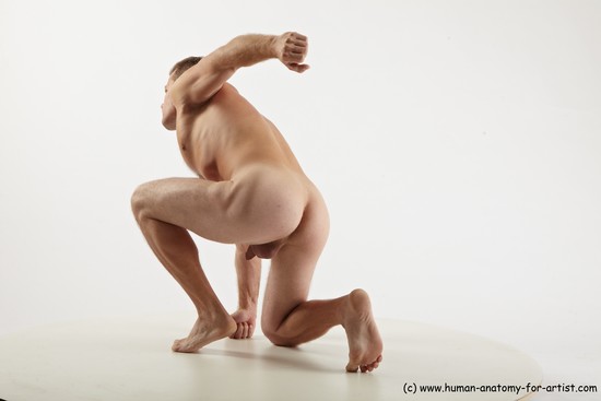 Nude Man White Kneeling poses - ALL Slim Short Brown Kneeling poses - on one knee Realistic