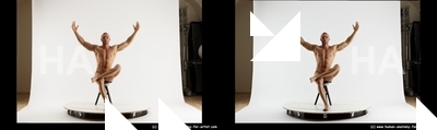 Nude Man White Sitting poses - simple Muscular Short Brown Sitting poses - ALL 3D Stereoscopic poses Realistic