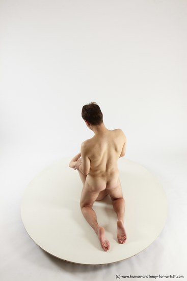 Nude Woman - Man White Kneeling poses - ALL Slim Short Brown Kneeling poses - on both knees Multi angles poses Realistic