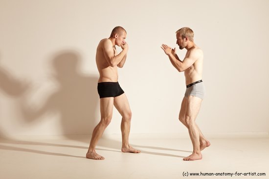 Underwear Martial art Man - Man White Moving poses Athletic Short Brown Dynamic poses Academic