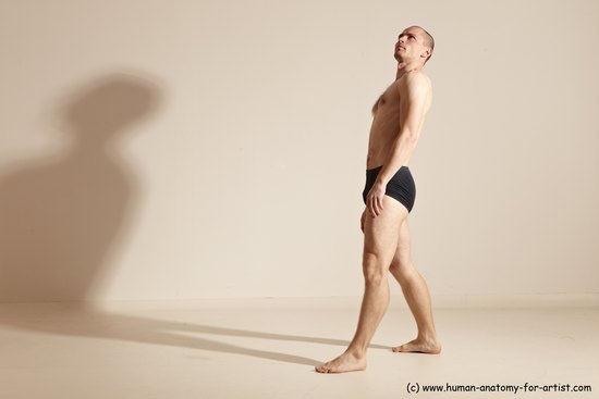 Underwear Gymnastic poses Man White Slim Bald Dancing Dynamic poses Academic