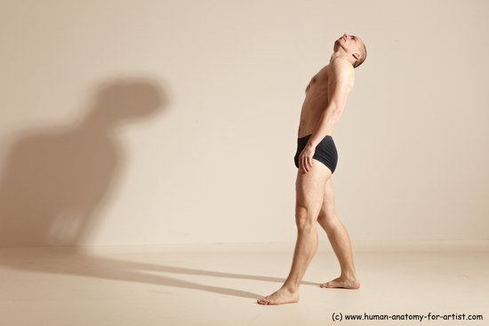 Underwear Gymnastic poses Man White Slim Bald Dancing Dynamic poses Academic