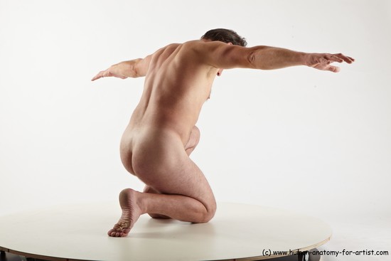 Nude Man White Kneeling poses - ALL Average Short Brown Kneeling poses - on one knee Realistic