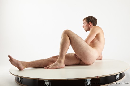 Nude Man White Sitting poses - simple Slim Short Brown Sitting poses - ALL Realistic