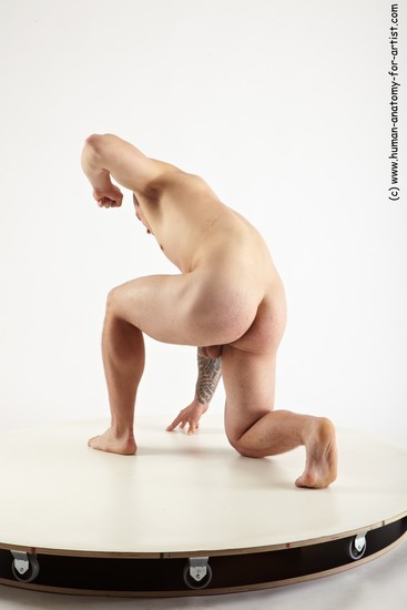 Nude Man White Kneeling poses - ALL Slim Short Brown Kneeling poses - on one knee Realistic