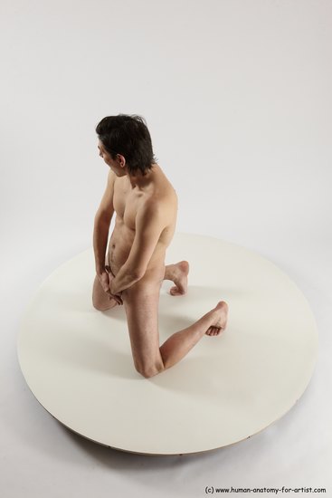 Nude Man White Kneeling poses - ALL Slim Short Brown Kneeling poses - on both knees Multi angles poses Realistic