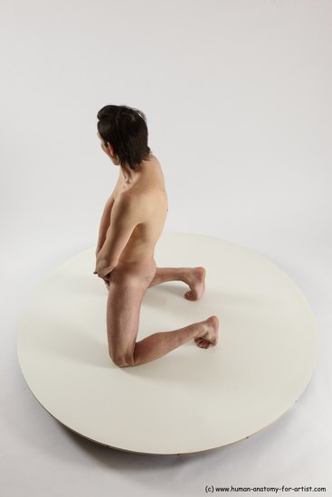 Nude Man White Kneeling poses - ALL Slim Short Brown Kneeling poses - on both knees Multi angles poses Realistic