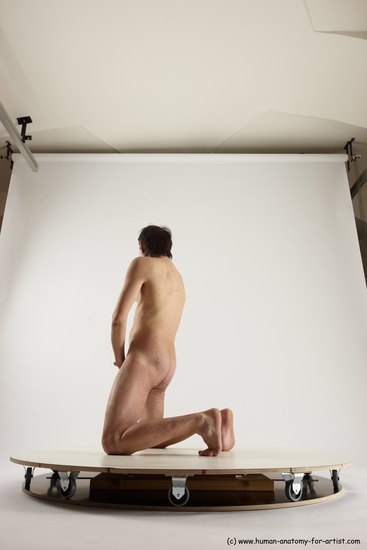 Nude Man White Kneeling poses - ALL Slim Short Brown Kneeling poses - on both knees Multi angles poses Realistic