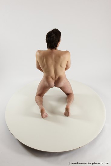 Nude Man White Kneeling poses - ALL Slim Short Brown Kneeling poses - on both knees Multi angles poses Realistic