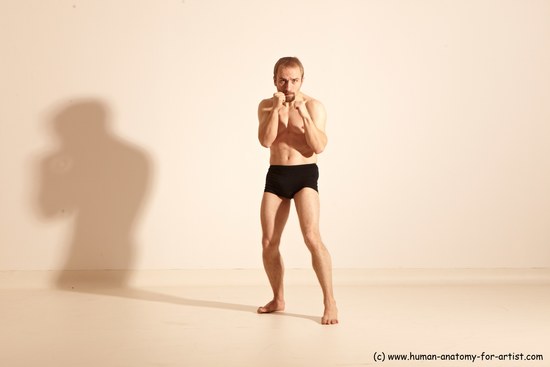 Underwear Fighting Man White Moving poses Slim Short Blond Dynamic poses Academic