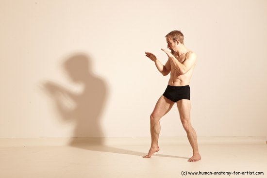 Underwear Martial art Man White Moving poses Athletic Short Blond Dynamic poses Academic