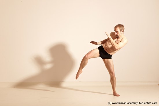 Underwear Martial art Man White Moving poses Athletic Short Blond Dynamic poses Academic