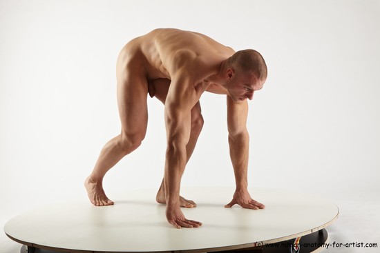 Nude Man White Standing poses - ALL Muscular Short Brown Standing poses - bend over Realistic