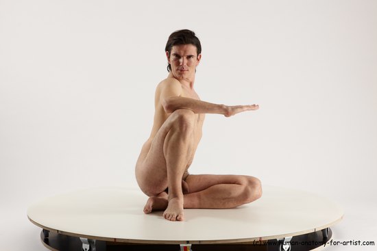 Nude Man White Sitting poses - simple Slim Short Brown Sitting poses - ALL Multi angles poses Realistic