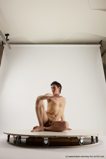 Nude Man White Sitting poses - simple Slim Short Brown Sitting poses - ALL Multi angles poses Realistic