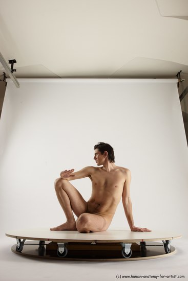 Nude Man White Sitting poses - simple Slim Short Brown Sitting poses - ALL Multi angles poses Realistic