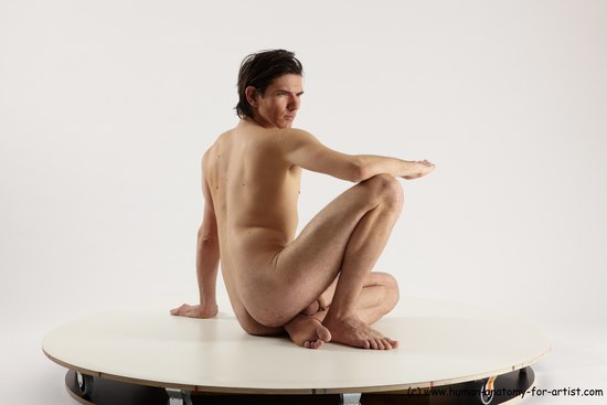 Nude Man White Sitting poses - simple Slim Short Brown Sitting poses - ALL Multi angles poses Realistic