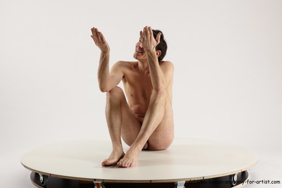 Nude Man White Sitting poses - simple Slim Short Brown Sitting poses - ALL Multi angles poses Realistic