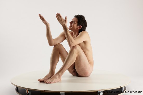 Nude Man White Sitting poses - simple Slim Short Brown Sitting poses - ALL Multi angles poses Realistic