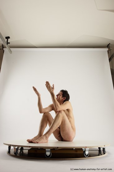 Nude Man White Sitting poses - simple Slim Short Brown Sitting poses - ALL Multi angles poses Realistic