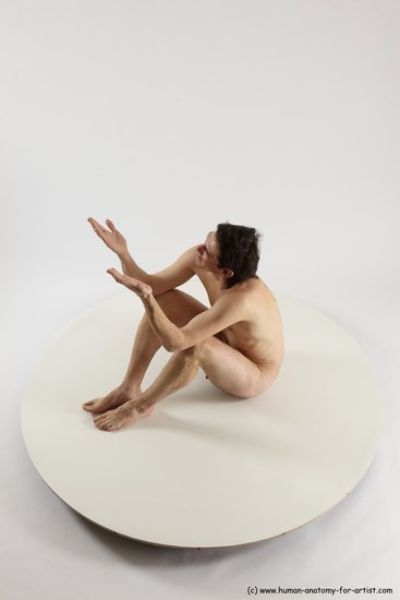 Nude Man White Sitting poses - simple Slim Short Brown Sitting poses - ALL Multi angles poses Realistic