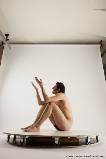 Nude Man White Sitting poses - simple Slim Short Brown Sitting poses - ALL Multi angles poses Realistic