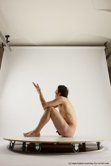 Nude Man White Sitting poses - simple Slim Short Brown Sitting poses - ALL Multi angles poses Realistic