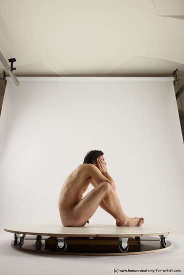 Nude Man White Sitting poses - simple Slim Short Brown Sitting poses - ALL Multi angles poses Realistic