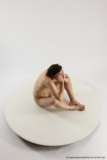 Nude Man White Sitting poses - simple Slim Short Brown Sitting poses - ALL Multi angles poses Realistic