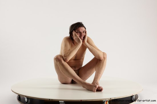 Nude Man White Sitting poses - simple Slim Short Brown Sitting poses - ALL Multi angles poses Realistic