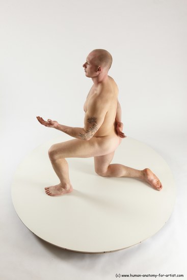 Nude Man White Kneeling poses - ALL Slim Bald Kneeling poses - on one knee Multi angles poses Realistic