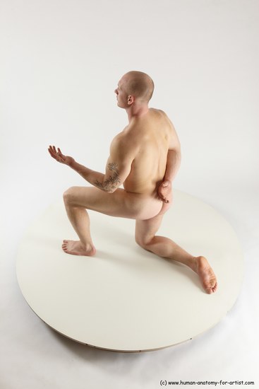 Nude Man White Kneeling poses - ALL Slim Bald Kneeling poses - on one knee Multi angles poses Realistic